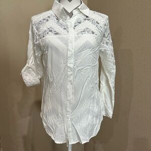 Women’s White Lace Button Down Blouse, NWT!